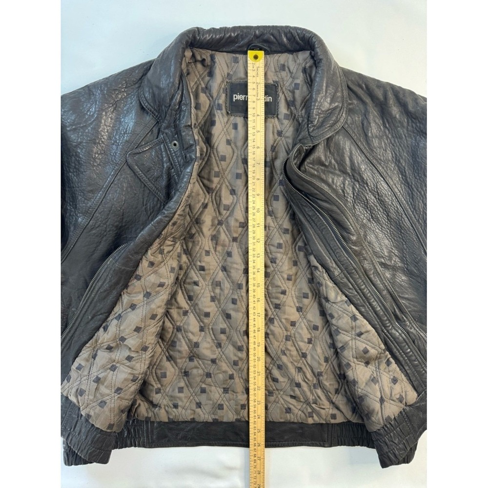 Pierre Cardin Leather Bomber Jacket XL Mens Black Excellent Vintage Quilted - Picture 3 of 16